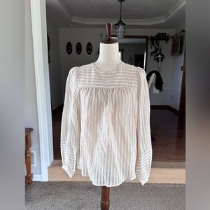 Cream Striped Cottagecore Edwardian Blouse